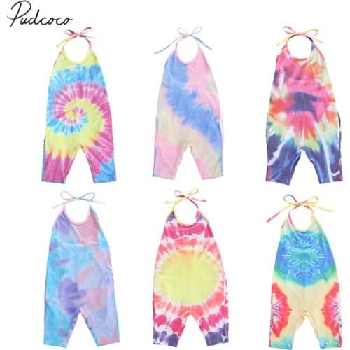 Toddler Kids Baby Girl Summer Sleeveless Jumpsuits Colorful Strap Backless Rompers Toddler One-Piece Pants with Pockets 2-6Years
