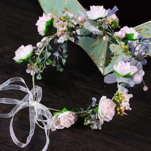 Wedding Party Ribbon Headband Floral Flower Garland Crown Headband Hair Band Bridal Festival Holiday BN