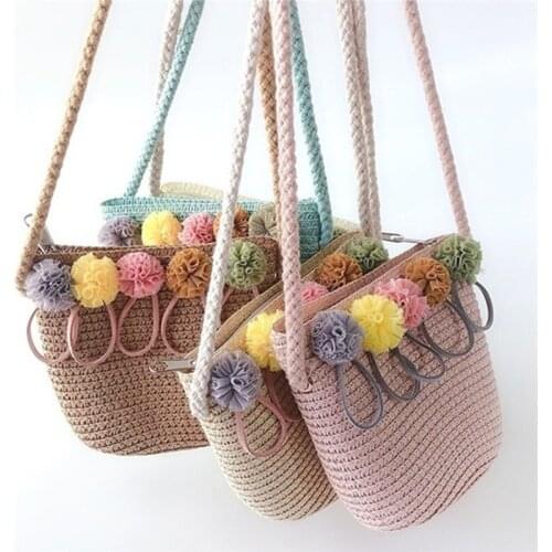 Summer Hand Made Straw Bags Children Single Inclined Shoulder Bags Exquisiteness Kids Cartoon Coin Purses Cute Princess Handbags