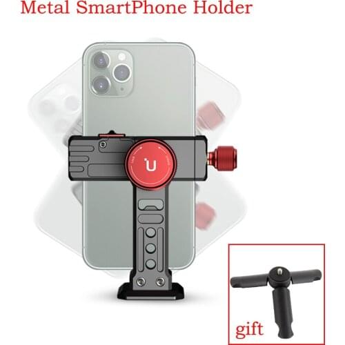 Ulanzi ST-14 Iron Man III Vertical Shooting Metal Smartphone Mount Holder Cold Shoe Tripod Mount for ipone Samsung LED Light Mic