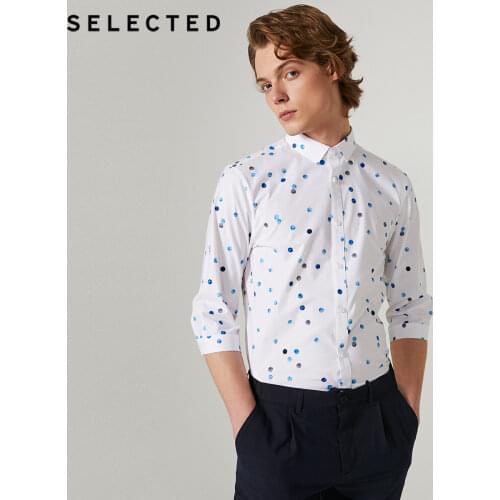 SELECTED Micro-bomb Slim Colorful Dots Men Casual 3/4 Sleeve Shirts|419331506