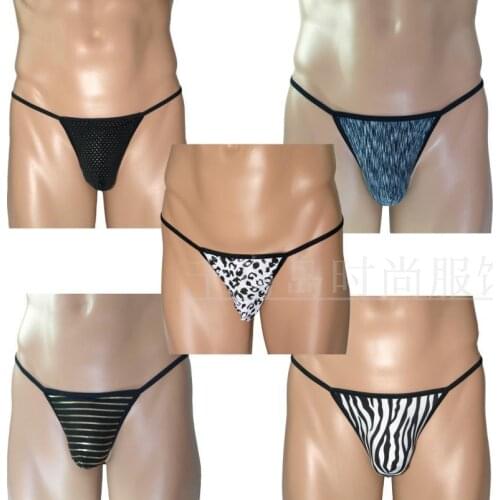 Mens string pouch thong leopard heather gold foiled