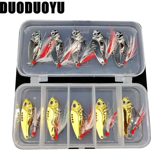 DUODUOYU 10PCS+1BOX/LOT Vibration Spoon Fishing Lure Set 5g/7g/10g/12g/15g Spinner Crankbait Bass Artificial Hard Bait Tackle