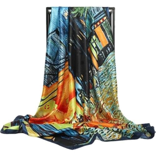 2021 New Silk Scarf Square Fashion Neck Hijab Print Foulard Shawls Lady Neckerchief Wraps Bandana Female Pashmina Headband