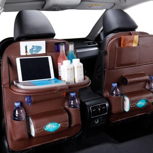 Car Seat Back Organizer Leather Pad Bag Car Storage Organizer Foldable Table Tray Travel Storage Bag Auto Accessories