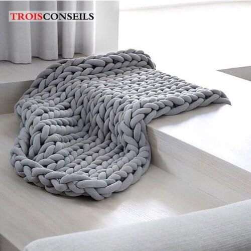 Plush Hand Chunky Knitted Blanket Large Soft Warm Throw Winter Blankets For Bed Sofa Thick Wool Polyester Bulky Knitting Blanket