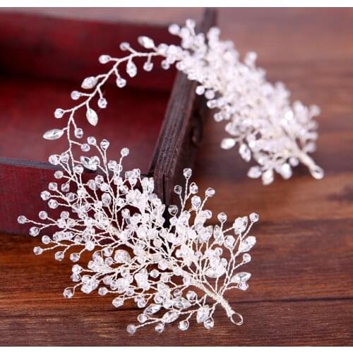 Bride White Crystal Pearl Wedding Headband Tiara Handmade Hairband Bridal Headpiece Wedding Hair Accessories Womens jewelry