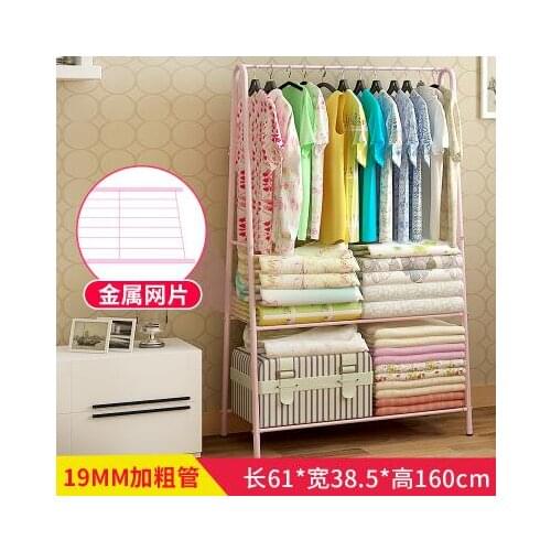 Simple hangers. Floor clothes rack. Shelves for bedroom clothes