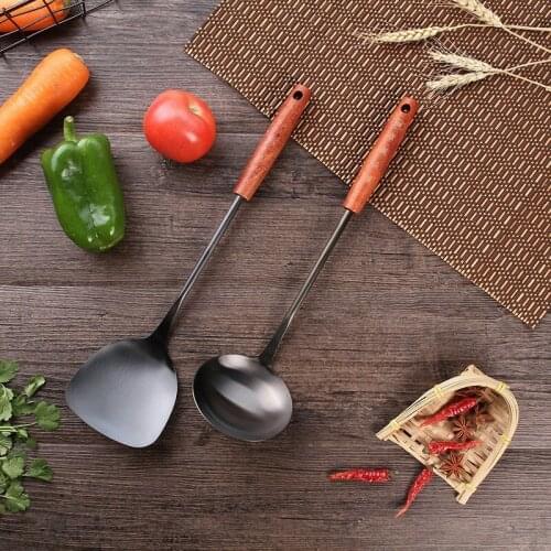 Stainless Steel Spatula Anti-scalding Cooking Shovel Kitchenware Wooden Handle Extended Cooking Spoon