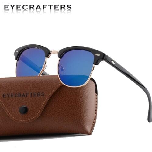 Half Frame Polarized Sunglasses Men Women Retro Semi Rimless Rimmed Rivet Glasses UV400 Metal Frame Brand Design Sun Glasses