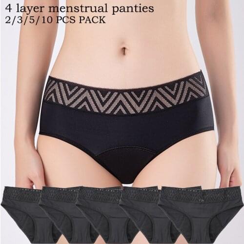 Plus size Women Period Panties four Layers Women Period Underwear Absorbent leak Proof 2-10 Packs