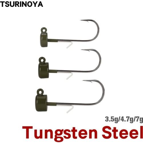 TSURINOYA 2PCS Ned Rig Hooks 3.5g 4.7g 7g Tungsten Steel Finesse Floating Worm Fishing Hook Jigging Barbed Hook Soft Baits Bass