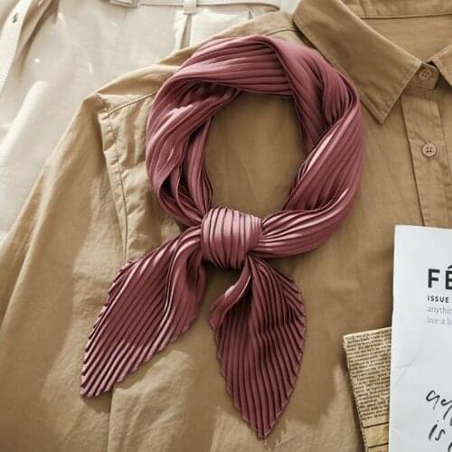 Spring Fashion Square Scarf Women Pleated Luxury Shawls Small Hair Neck Hijabs Office Foulard Silk Scarves PJ150