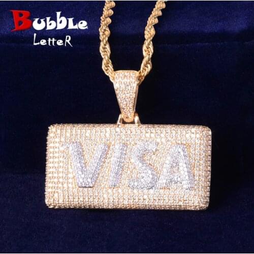 Bling Letter Card Two Tone White Gold Rapper Pendant With 4mm Tennis Chain Cubic Zircon Mens Hip hop Necklace Jewelry