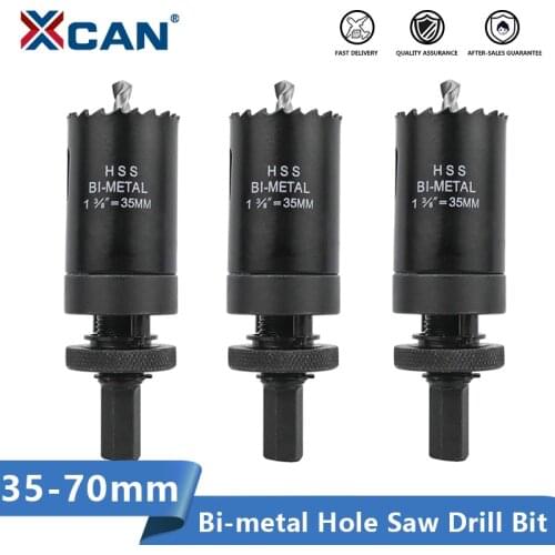 XCAN Hole Saw Bi-metal HSS Core Drill Bit 35 40 53 60 70mm Wood Metal Hole Cutter Carbide Tipped Hole Drilling Bit