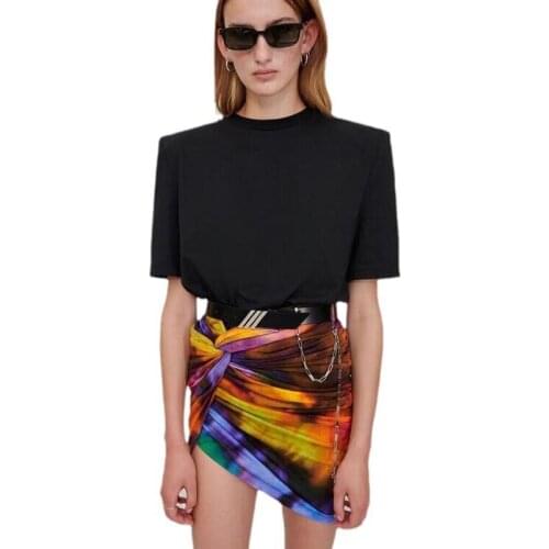 Yuerwang Women T Shirt 2021 Shoulder Padded cotton white Tee Shirt girl Summer Top Tshirts Plus size Solid T-shirt for women