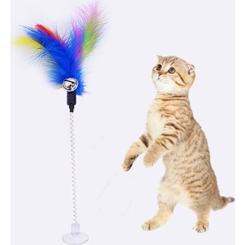 Funny Kitten Cat Teaser Wand Rod Bird Feather Wire Bell Chaser Wand Teaser Rod Cat Stick Interactive Play Pet Toys Gift