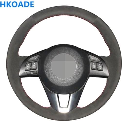 DIY Hand-stitched Black Soft Suede Car Steering Wheel Cover For Mazda 3 Axela Mazda 6 Atenza Mazda 2 CX-3 CX-5 Scion iA 2016