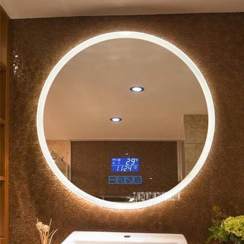 CTL304 80CM Upgrade 2-color Light Smart Mirror Wall-mounted LED Bathroom Mirror Round Touch Screen Vanity Mirror 110V/220V
