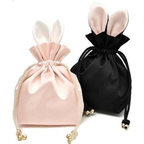 Women Organza Bag Drawstring Cosmetic Gift Silk Jewelry Storage Cute Fuzzy Girl Students Large-capacity Fashion Pink Black Sac