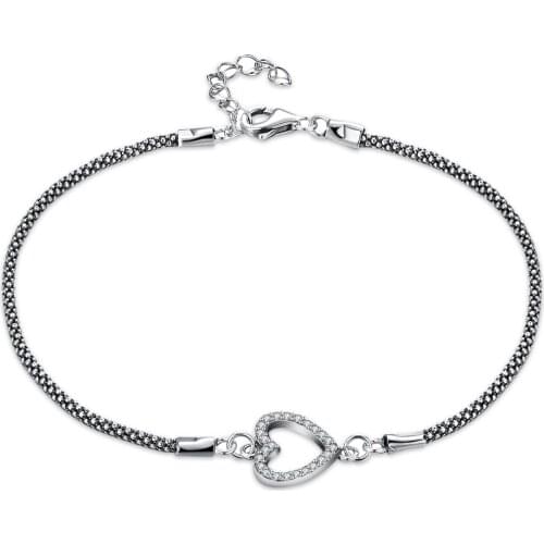 Vintage 925 Sterling Silver Bracelet Women Creative Heart Zircon CZ Hollow Bracelet for Lady Retro Party Jewelry Waist Chains