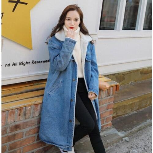 2019 New Fashion Womens Plus Size Long Coats Denim Overcoat Single Breasted Warm Fur Lining Loose Fit BF Style Female Casaco 3XL