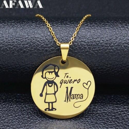 2021 Fashion Te Quiero Mam Stainless Steel Chain Necklace for Women Gold Color Statement Necklace Jewerly joyeria N18987S01