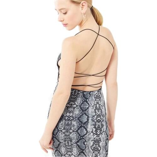 Elegant Dresses For Women Bodycon Pencil Dress Snake Print Woman Dress Summer Sexy Cross Backless Low Cut Party Mini Vestidos