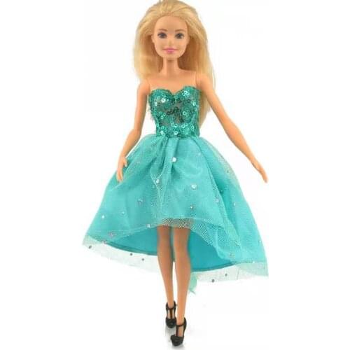 1/6 BJD Clothes Blue Sequin Doll Dress For Barbie Doll Clothes Outfits Off Shoulder Party Gown 11.5" Dolls Accessories Kids Toys