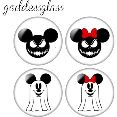 Disney Halloween Mickey Minnie ghost 10pcs 12mm/18mm/20mm/25mm Round photo glass cabochon flat back Necklace Making findings