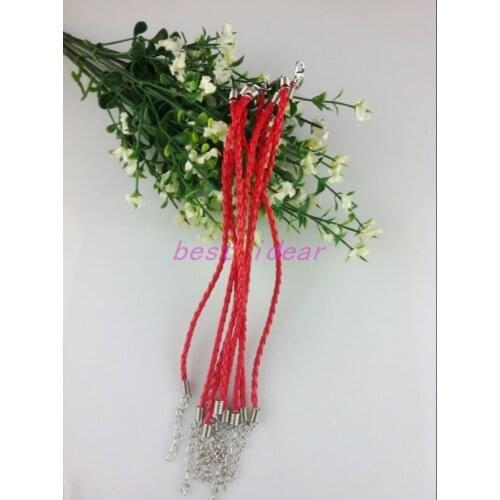 100pcs Red braided leather cord bracelets clasps lobster Clasp Cords 18cm ,free shipping, FB-911