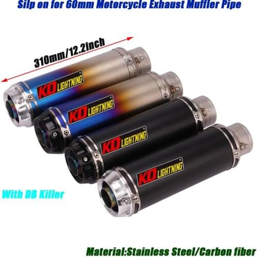 12.2inch Exhaust Vent Tubes Stainless Steel Carbon Fiber Silencer System Silp on for 60mm Motorcycle Muffler Pipe