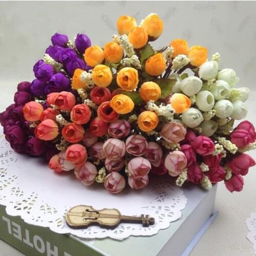 Multi Colors 15 heads/bouquet small bud roses bract simulation flowers silk rose decorative Flowers Home decorations for Wedding