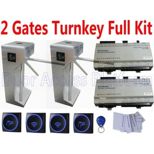 2 Gates of RFID Access Tripod Turnstie kit Network Access Controller+Turnstile gate, Pedestrian passageway security gate id card