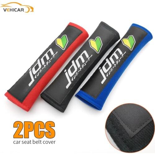 VEHICAR 2PCS JDM Style Car Seat Belt Cover Seat Belt Pads Cotton For Driver Shoulder Protector Car Logo knitting Accessories