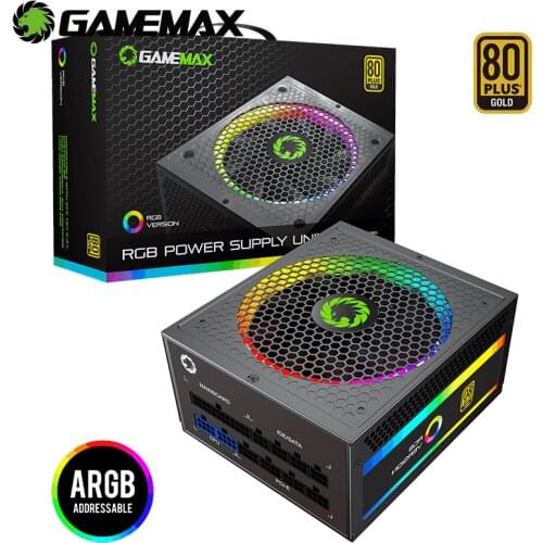 GameMax PSU True Rated 1050W RGB Power Supply Fully Modular 80 PLUS Gold Certified with RGB Light Mode Power Supply for Computer