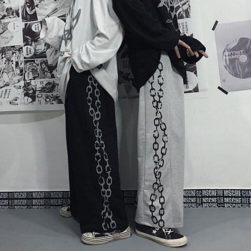 Spring and autumn dark line street hip-hop trend straight pants with personality chain print couple casual pants