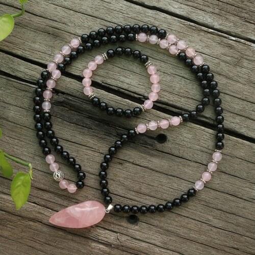 8mm Natural Stone Beads,Black Onyx, Rose Quartz,Hope,Love,JapaMala Sets,Spiritual Jewelry,Meditation,Inspirational,108 Mala Bead