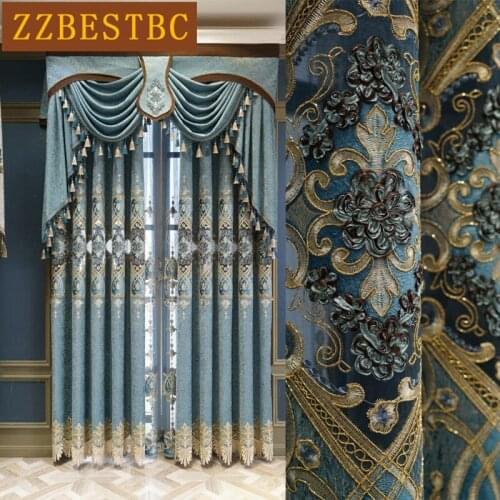 European luxury top living room embroidered curtains high-end custom classic villa bedroom flat curtains window curtain