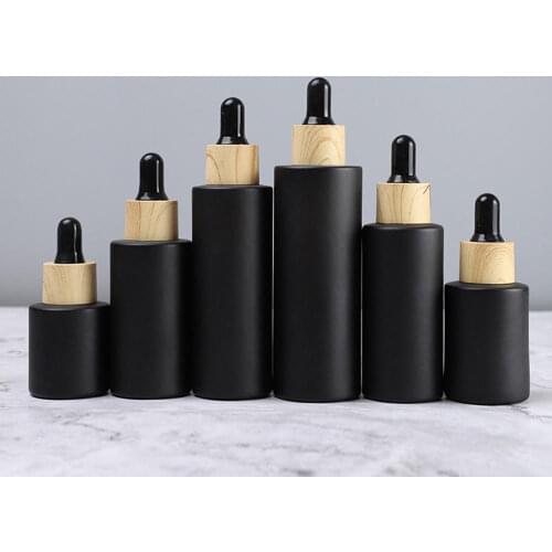 Dropper Bottle Tubes Frosted Black Glass Aromatherapy Refillable Bottle For Essential Massage Oil Pipette Container Make Up Tool