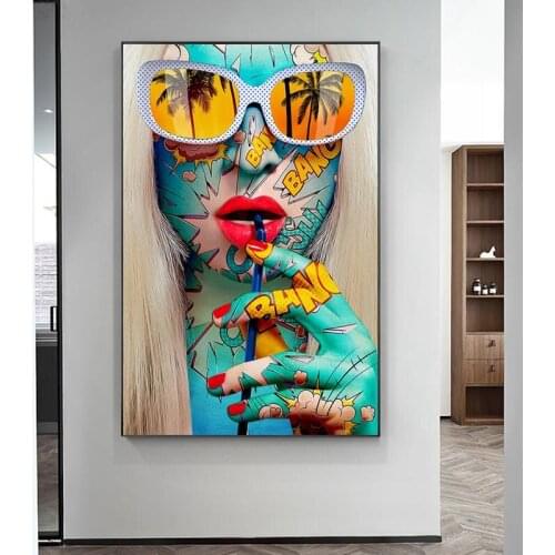 Graffiti Art Girls Drinking Canvas Paintings On the Wall Art Posters And Prints Sexy Woman Modern Art Picture Home Wall Decor