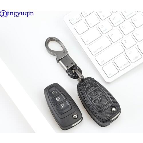Carbon Leather Car Modeling Key Remote Keychain Shell for Ford Fiesta Focus 3 4 MK3 MK4 Fiesta Kuga Escape Ecosport Fob Case