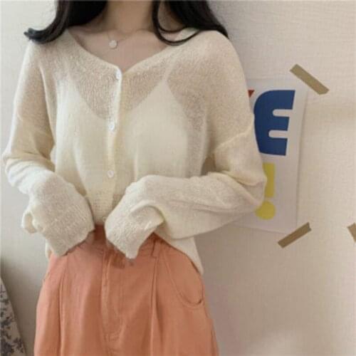 2021 Women Spring Summer Vintage Knitted Cardigan Lady Long Sleeve Single Breasted Cardigan Female Sun Protection Caerdigan F777