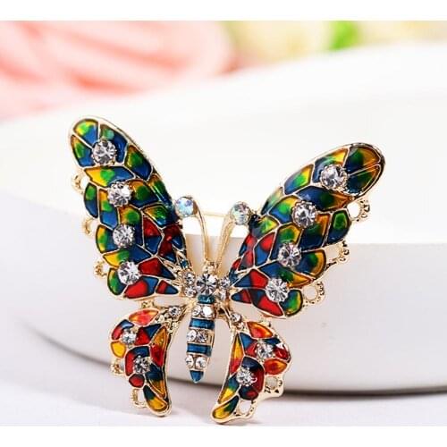 Crystal Vintage Brooches Stylish Butterfly Rhinestone Inlaid Enamel Alloy Brooch Pin Badge Dress Coat Clothes Decor Accessories