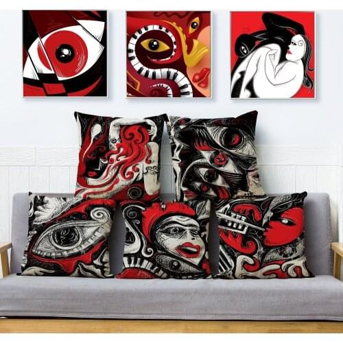 Art Concept Abstract Hand Drawn Cushion Cover 45*45cm Square Pillow Covers Linen Throw Pillows Cases Sofa Home Decor Pillowcase