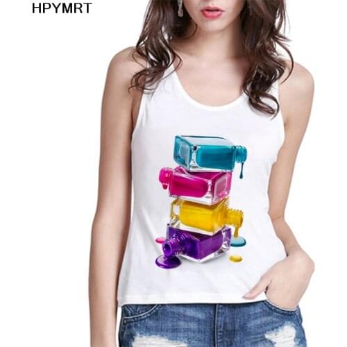 Nail polish Printed Harajuku Camisole Vest Tank Tops Women Tshirt Tee Streetwear Casual Sleeveless Plus Size Female T-Shirts