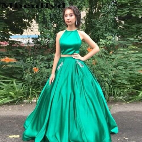 Mbcullyd Two Piece Long Prom Dresses Elegant 2020 Halter Neck Formal Evening Dresses With Pocket vestidos de fiesta de noche