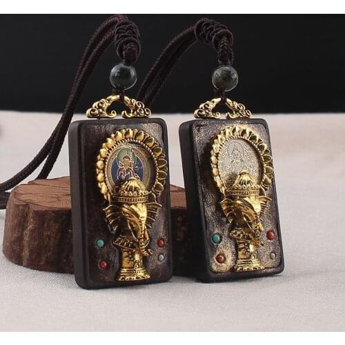 Fashion vintage Ancient Nepal Thangka Buddha statue god ebony Elephant pendant necklace exotic for men and women sweater chain