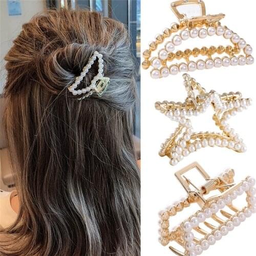 Fashion Geometric Pearl Hair Claw Crab Clamp Gold Star Metal Hair Crab Hair Clips Hairpin Hair Accessories Headwear Styling Tool
