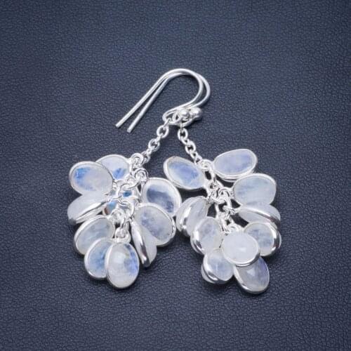 Natural Rainbow Moonstone Handmade Unique 925 Sterling Silver Earrings 1.75" B2363
